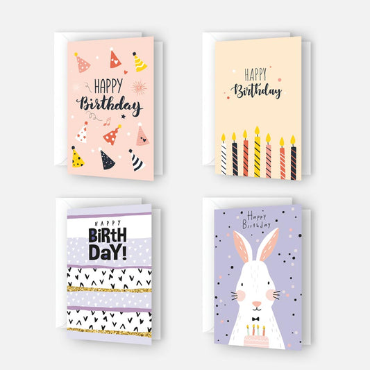 4 Premium Geburtstagskarten Happy Birthday 18x12cm + 4 Kuverts Geburtstag Karten