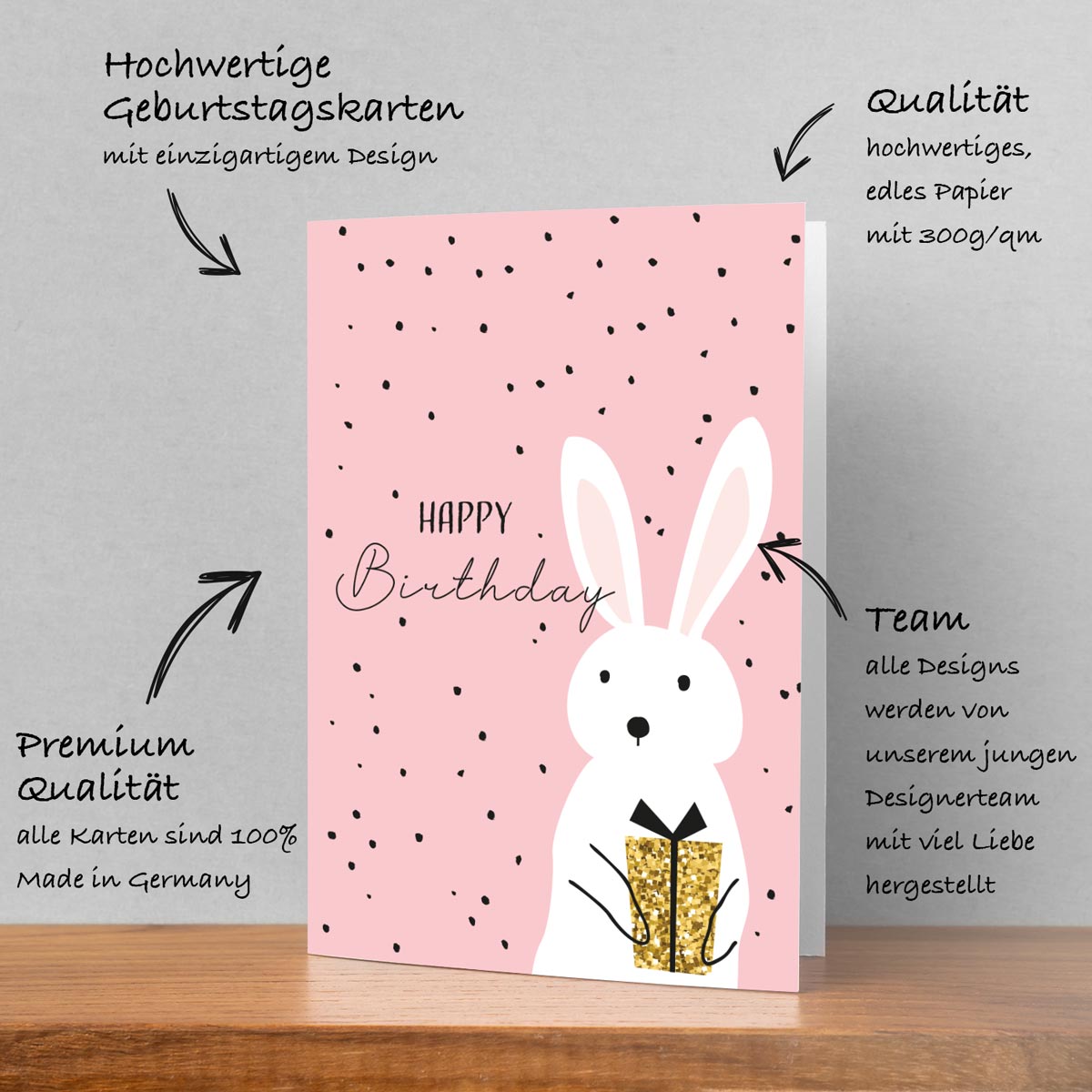 4 Premium Geburtstagskarten happy birthday 18x12cm + 4 Kuverts Geburtstag Karten