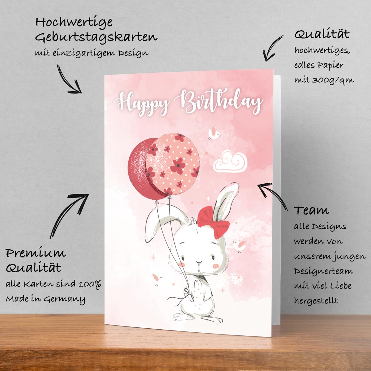 1 Premium Geburtstagskarte Happy Birthday 18x12cm mit Umschlag