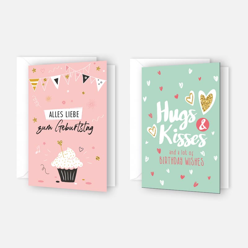 2 Premium Geburtstagskarten Happy Birthday 18x12cm + 2 Kuverts Geburtstag Karten