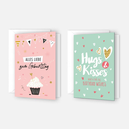 2 Premium Geburtstagskarten Happy Birthday 18x12cm + 2 Kuverts Geburtstag Karten