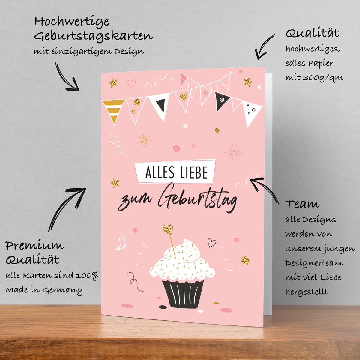 2 Premium Geburtstagskarten Happy Birthday 18x12cm + 2 Kuverts Geburtstag Karten
