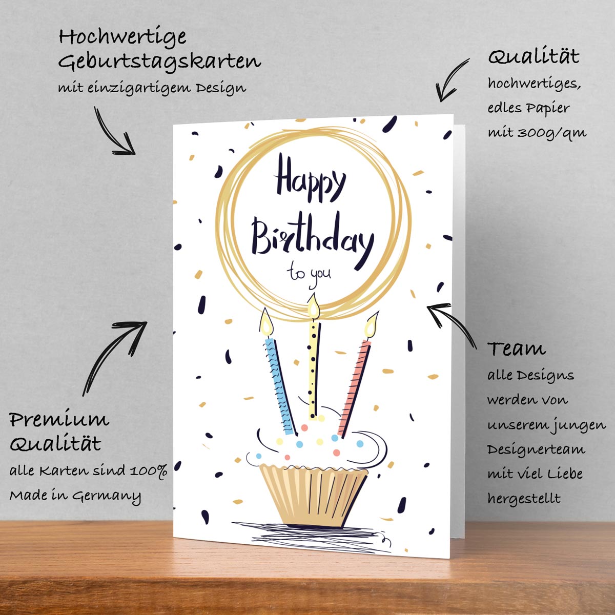 4 Premium Geburtstagskarten happy birthday 18x12cm + 4 Kuverts Geburtstag Karten