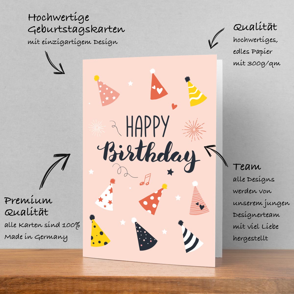 1 Premium Geburtstagskarte Happy Birthday 18x12cm mit Umschlag