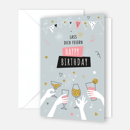 1 Premium Geburtstagskarte Happy Birthday 18x12cm mit Umschlag