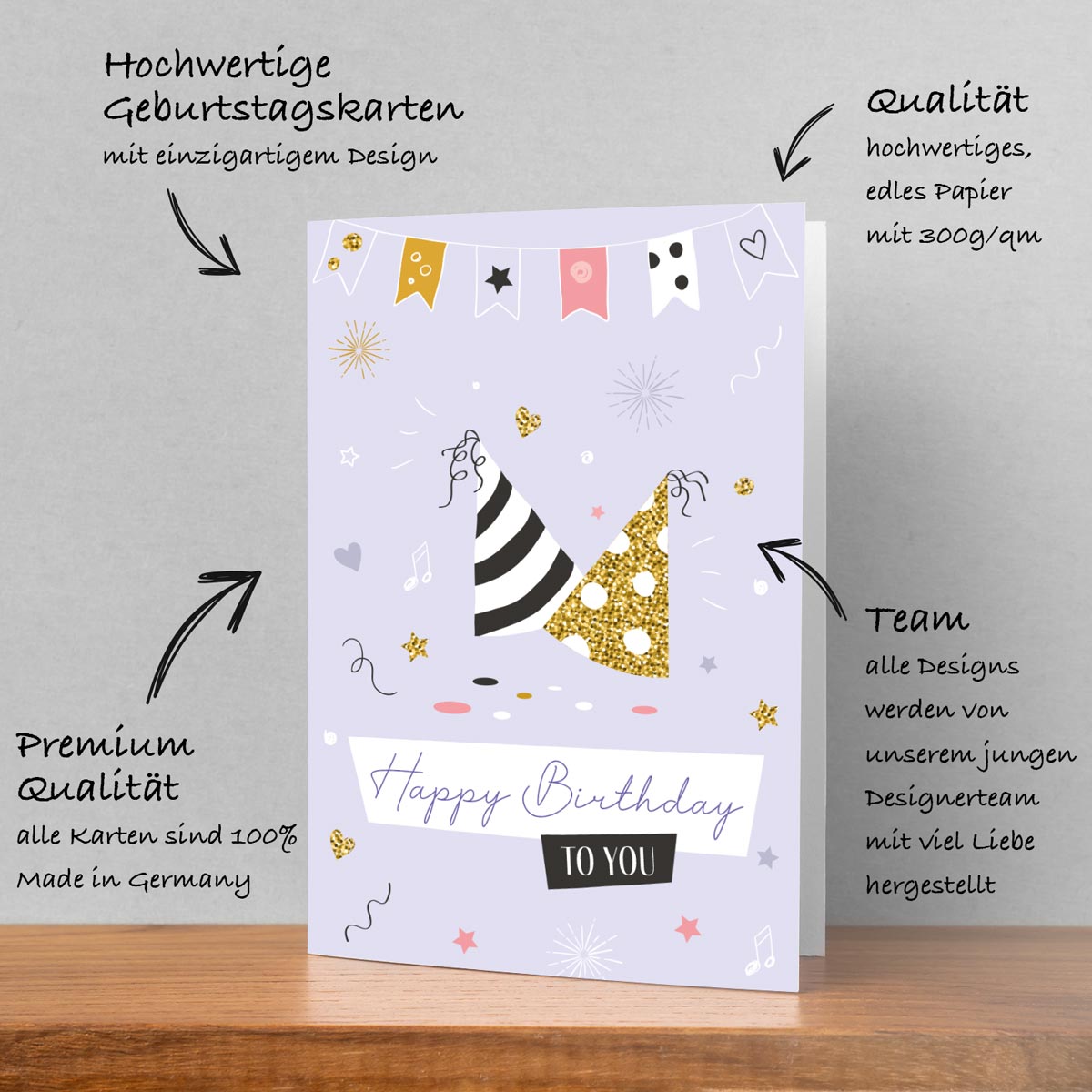 4 Premium Geburtstagskarten happy birthday 18x12cm + 4 Kuverts Geburtstag Karten
