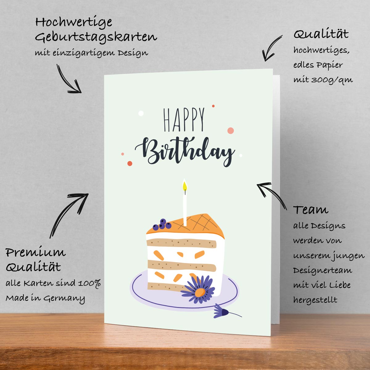 1 Premium Geburtstagskarte Happy Birthday 18x12cm mit Umschlag