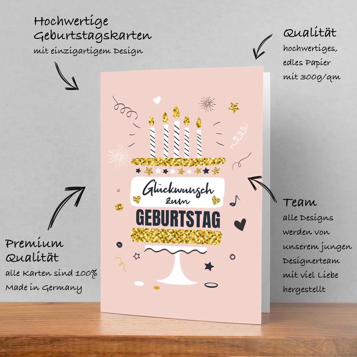 1 Premium Geburtstagskarte Happy Birthday 18x12cm mit Umschlag