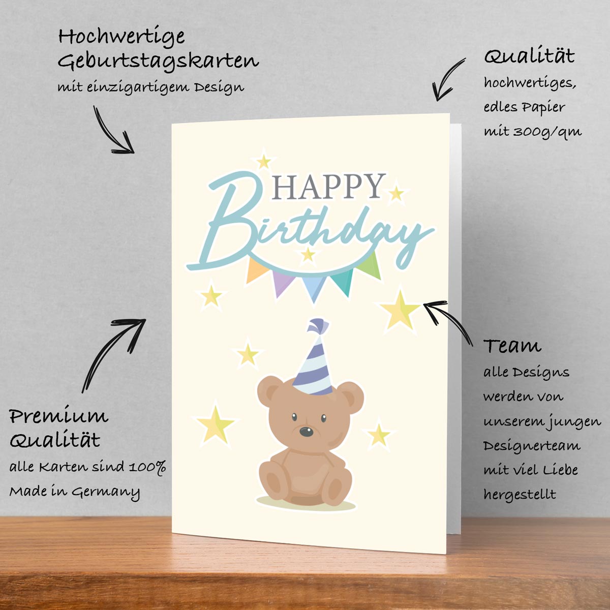 1 Premium Geburtstagskarte Kinder Happy Birthday 18x12cm mit Umschlag