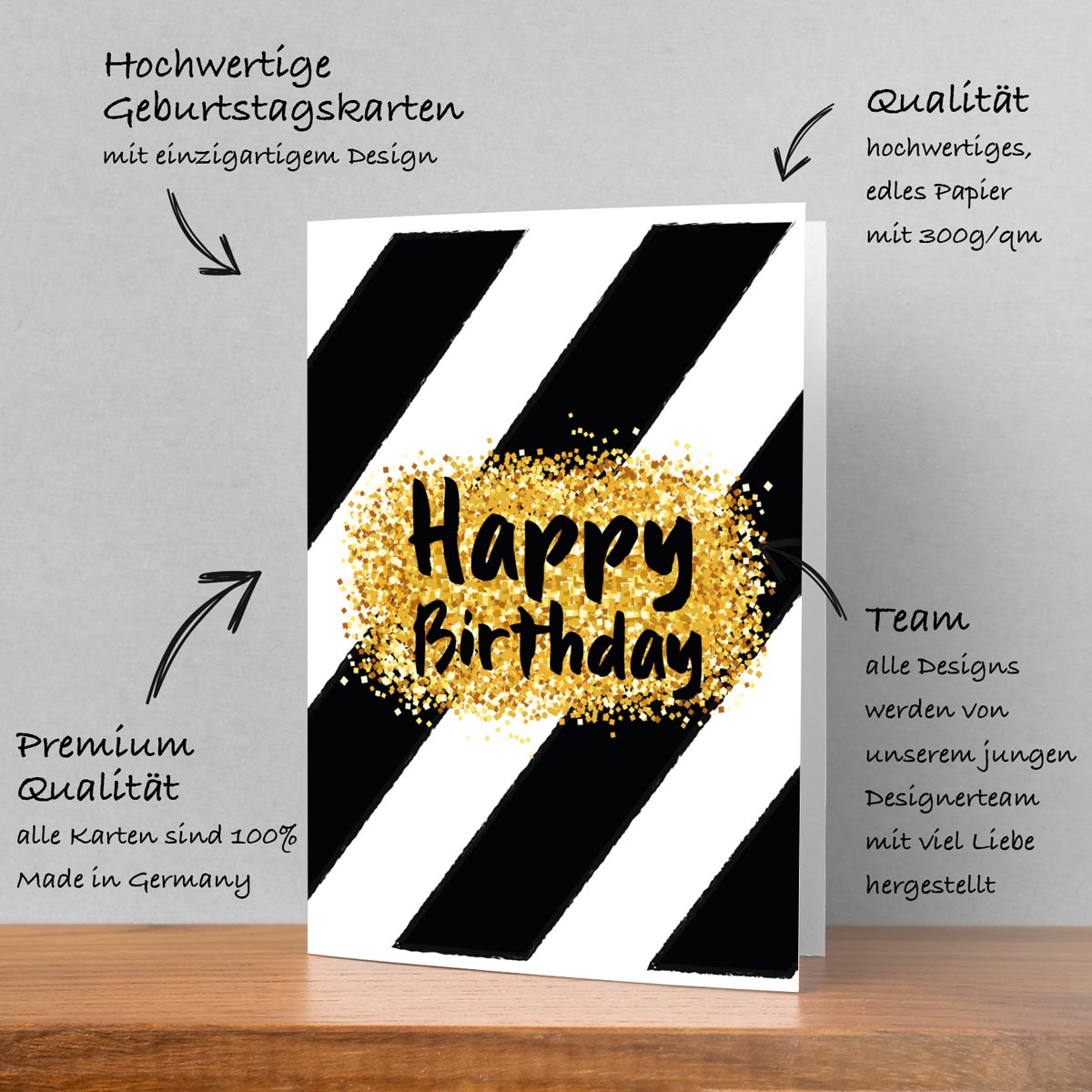 4 Premium Geburtstagskarten Happy Birthday 18x12cm mit 4 Kuverts