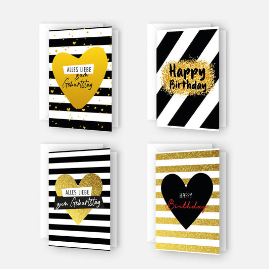 4 Premium Geburtstagskarten Happy Birthday 18x12cm + 4 Kuverts Geburtstag Karten