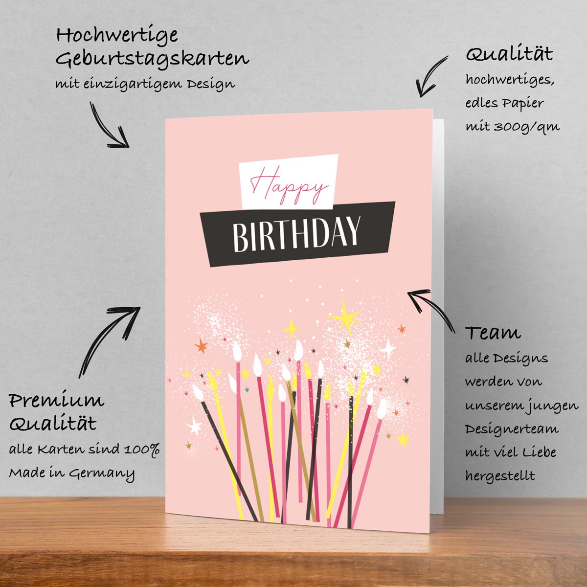 1 Premium Geburtstagskarten happy birthday 18x12cm + 4 Kuverts Geburtstag Karten