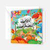 1 edle Geburtstagskarte Happy Birthday für Kinder Dino 14,8x14,8cm mit Umschlag