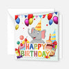 1 Geburtstagskarte Happy Birthday für Kinder Elefant 14,8x14,8cm mit 1 Umschlag
