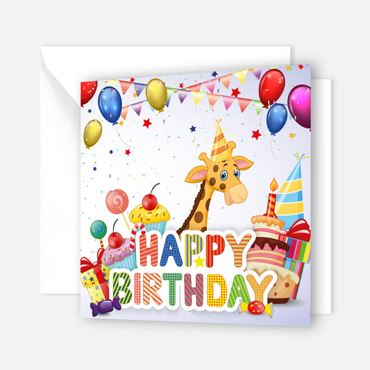 1 Premium Kinder Geburtstagskarte Happy Birthday quadratisch 14,8x14,8 cm mit Umschlag