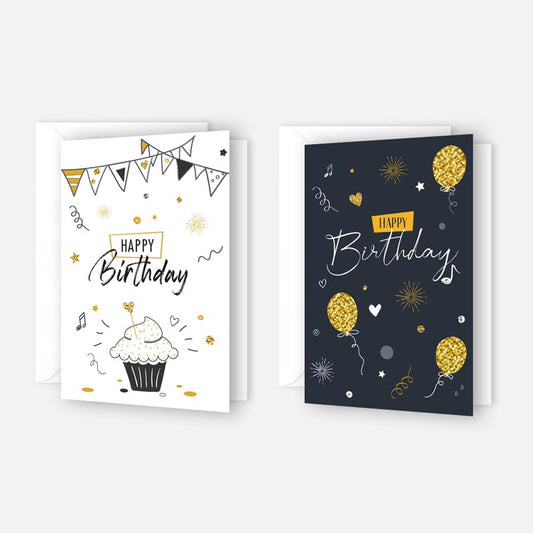2 Premium Geburtstagskarten Happy Birthday 18x12cm + 2 Kuverts Geburtstag Karten