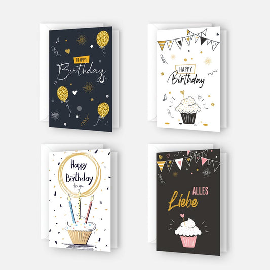 4 Premium Geburtstagskarten happy birthday 18x12cm + 4 Kuverts Geburtstag Karten