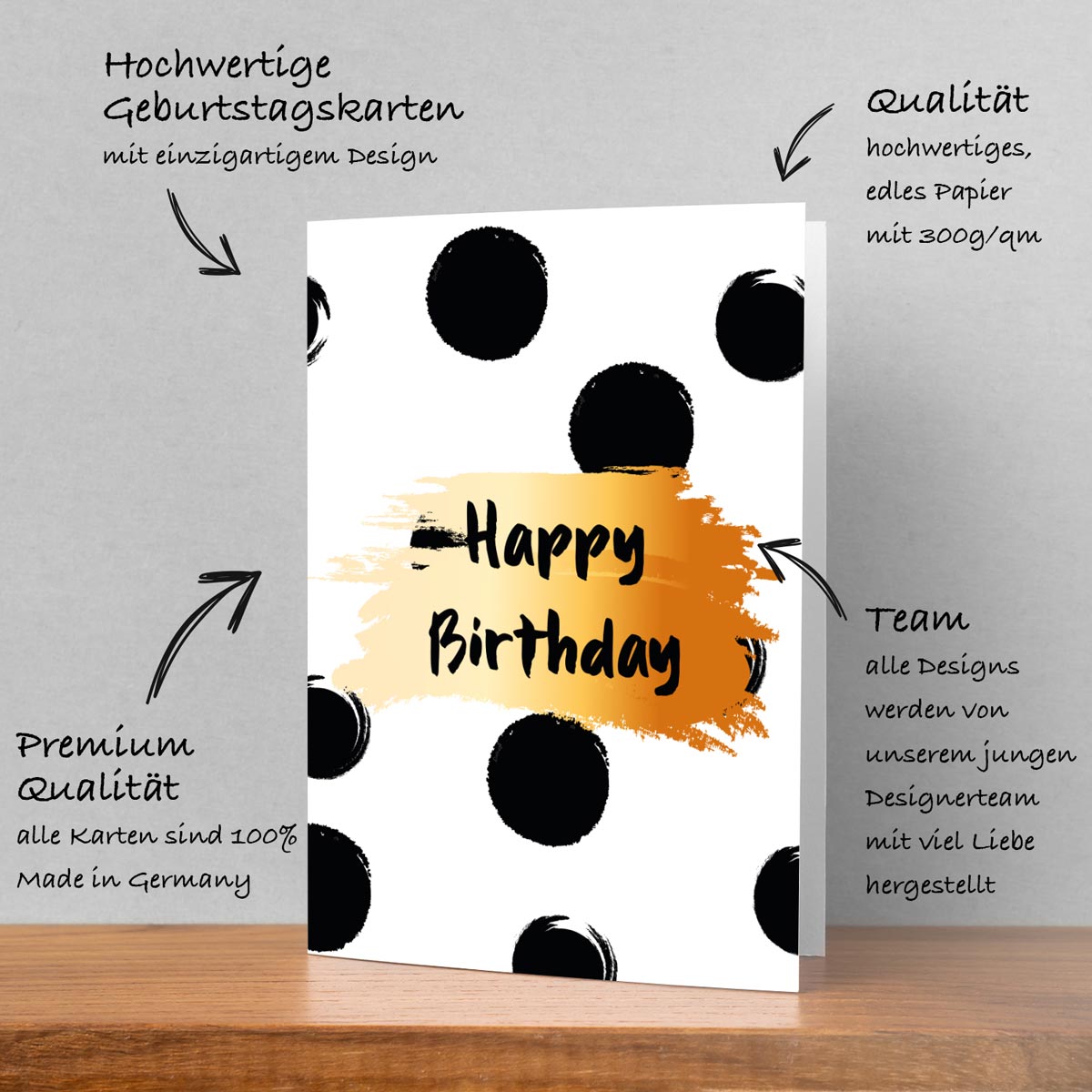 1 Premium Geburtstagskarte Happy Birthday 18x12cm mit Umschlag