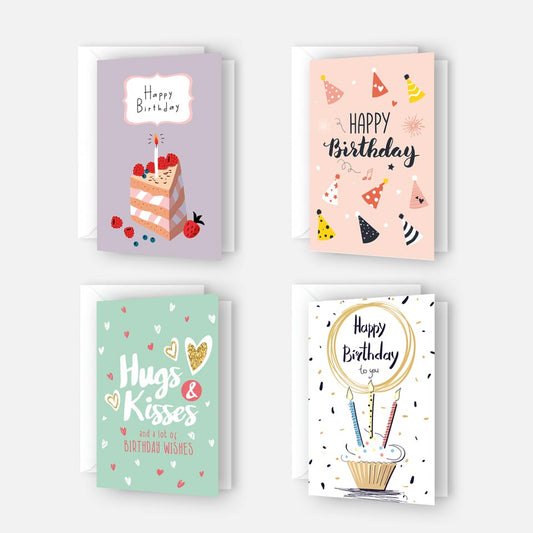 4 Premium Geburtstagskarten happy birthday 18x12cm + 4 Kuverts Geburtstag Karten