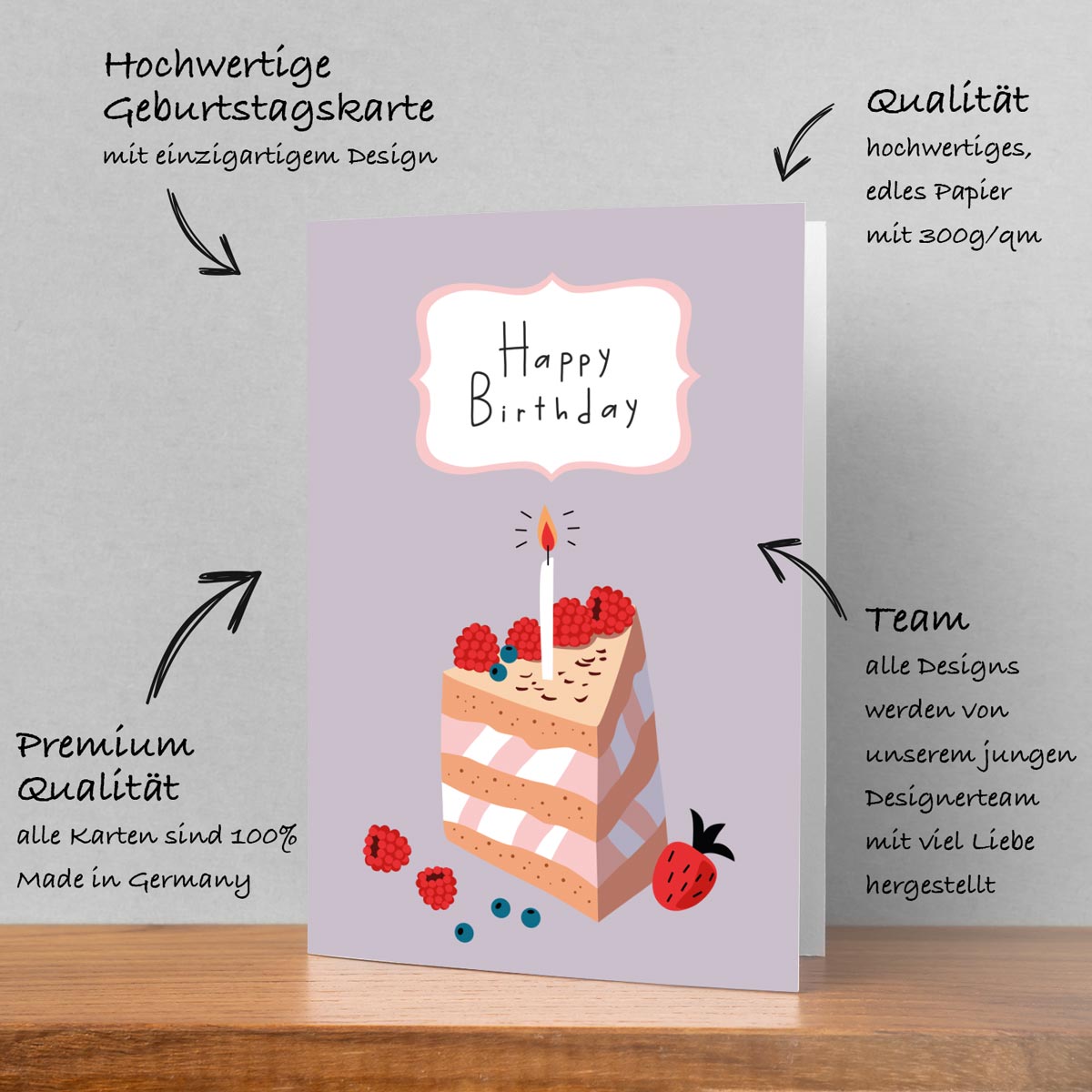 4 Premium Geburtstagskarten happy birthday 18x12cm + 4 Kuverts Geburtstag Karten