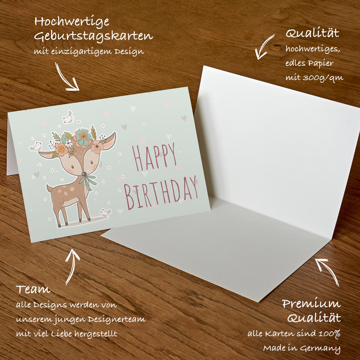 1 Premium Geburtstagskarte Happy Birthday 18x12cm mit Umschlag