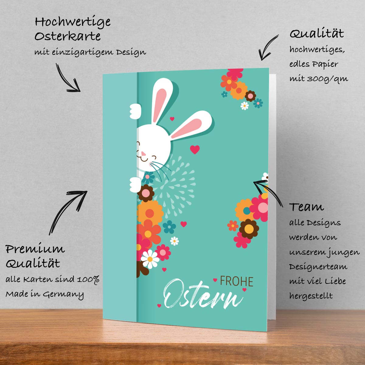 6 Premium Osterkarte Grußkarten Ostern Klappkarte mit Umschlag 12x18cm Karten