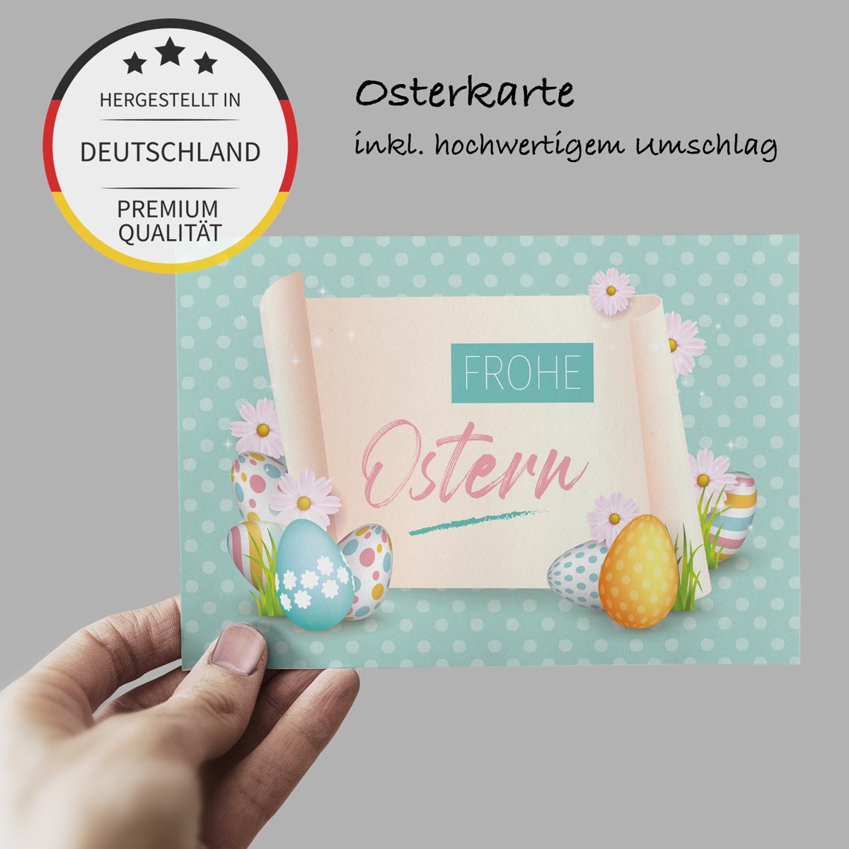 6 Premium Osterkarte Grußkarten Ostern Klappkarte mit 6 Umschläge 12x18cm Karten