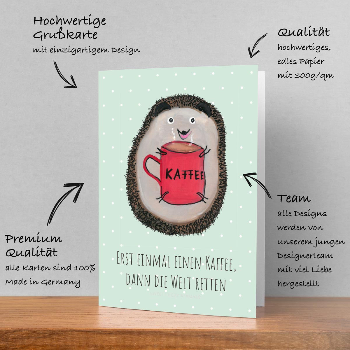 1 lustige Grußkarte + 1Kuvert Tiermotiv handmade  Hase Tier Klappkarte Karte