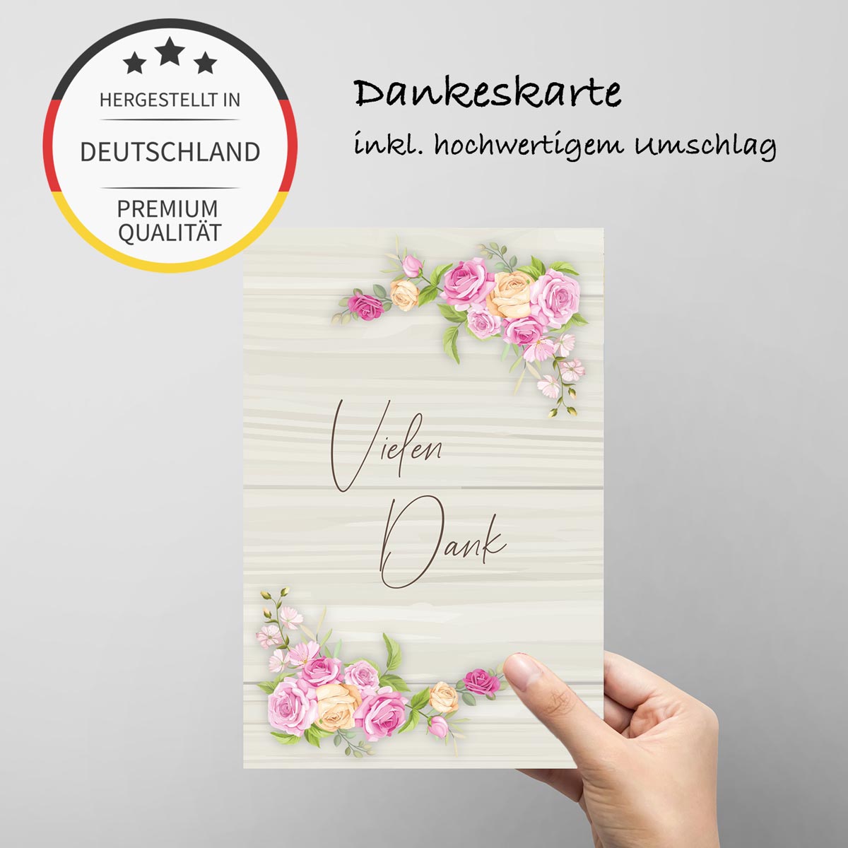 6 Stück Premium Dankeskarten (Klappkarten) mit Umschlägen, Danke Karten Geburt