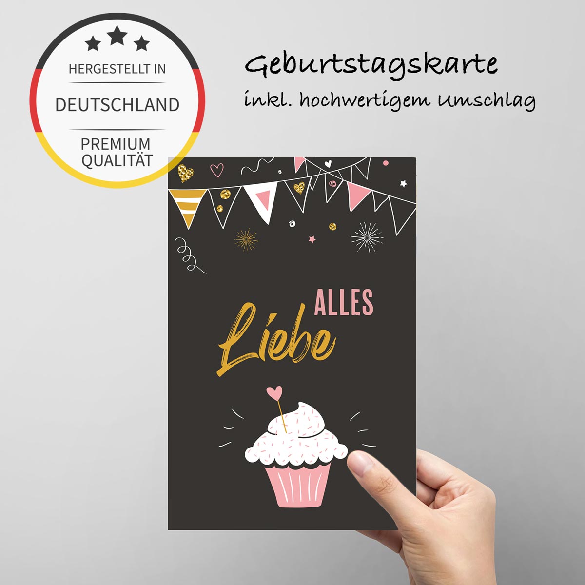 4 Premium Geburtstagskarten happy birthday 18x12cm + 4 Kuverts Geburtstag Karten