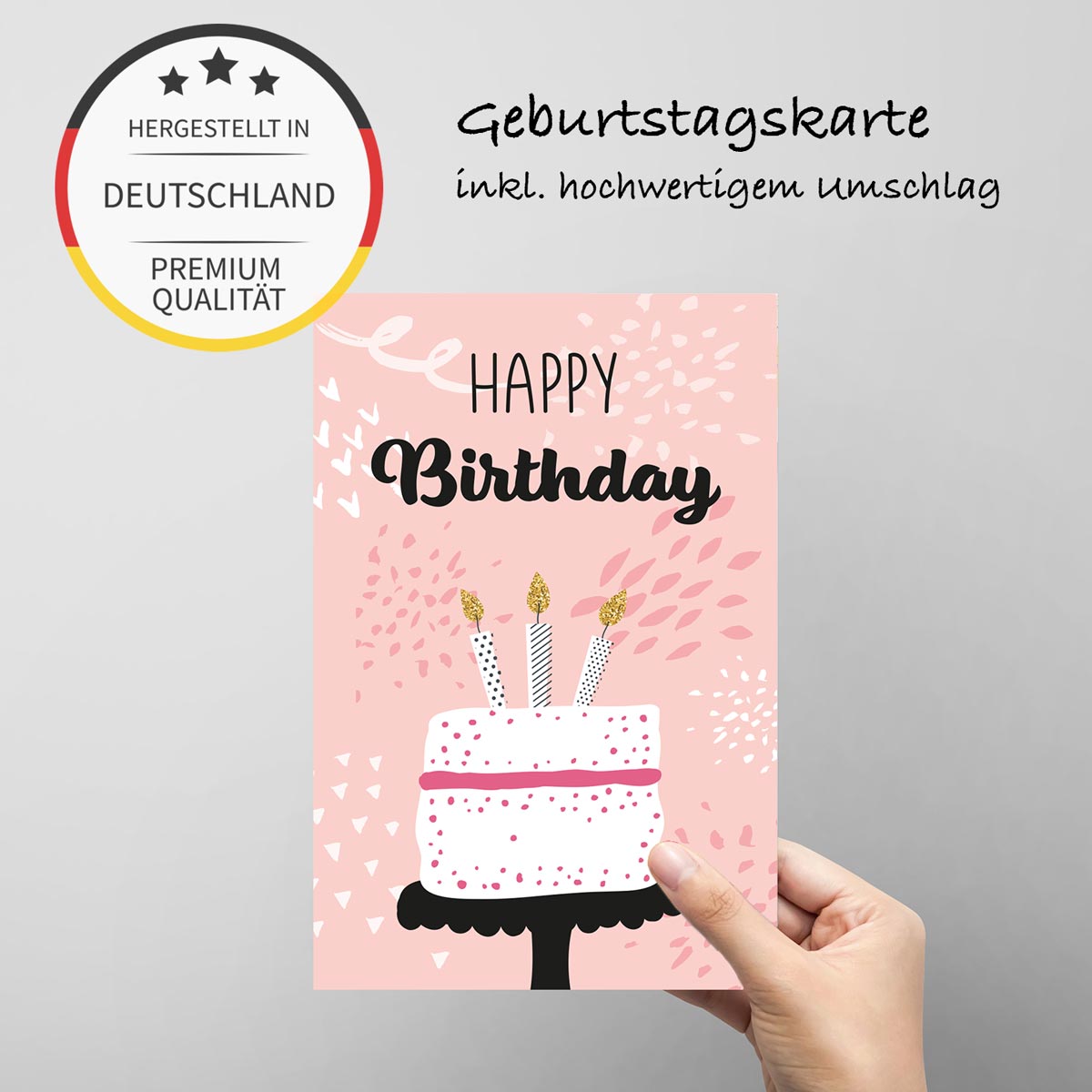 4 Premium Geburtstagskarten happy birthday 18x12cm + 4 Kuverts Geburtstag Karten