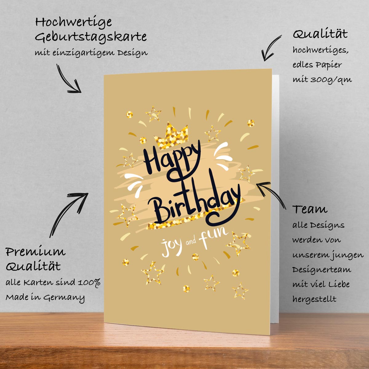 1 Premium Geburtstagskarte Happy Birthday 18x12cm mit Umschlag