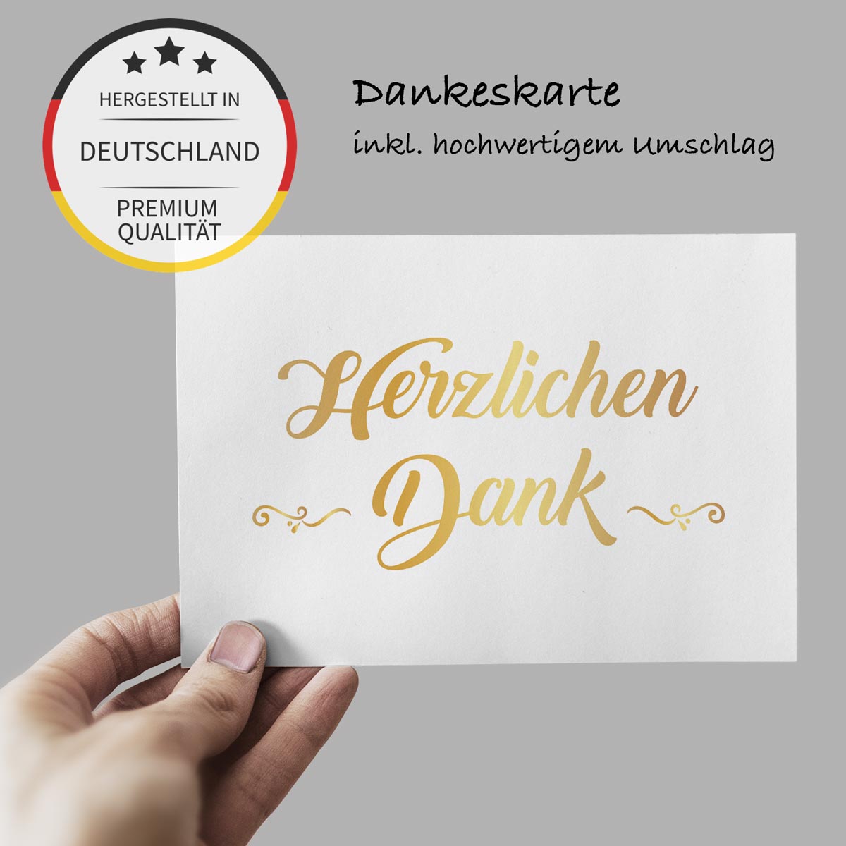 4 Premium Dankeskarten (Klappkarten) mit 4 Umschlägen, Danke Karten Grußkarte