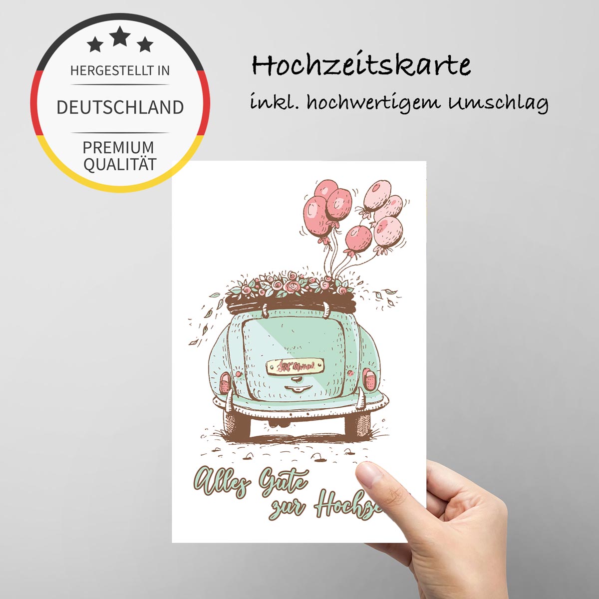 1 Hochzeitskarte 18x12cm mit Umschlag Glückwunschkarte zur Hochzeit Klappkarte