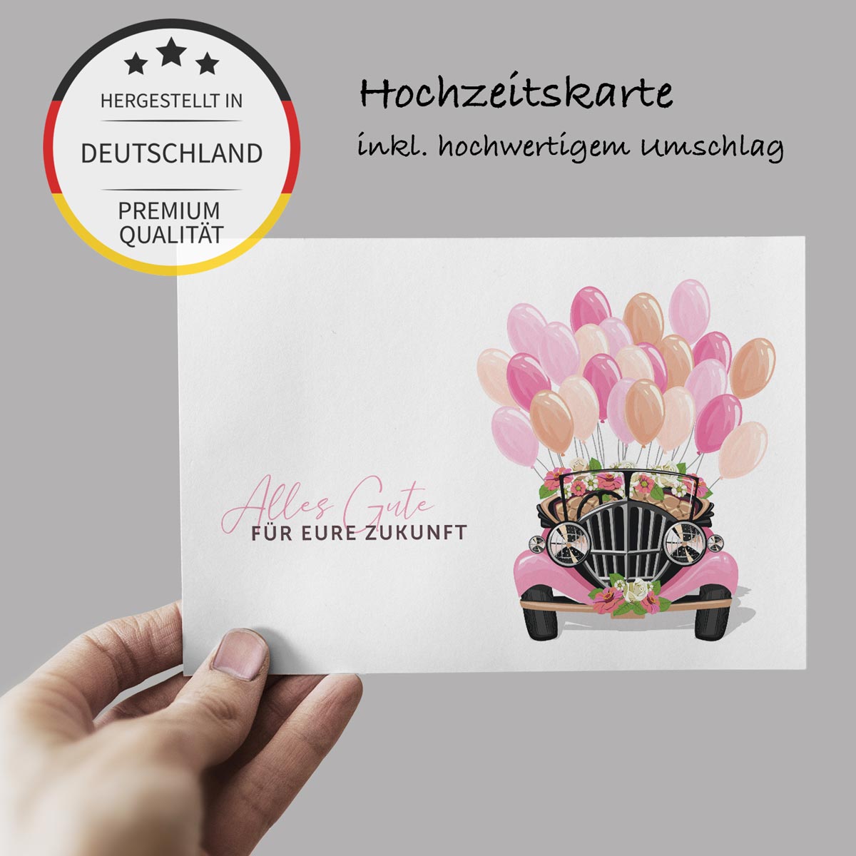 1 Hochzeitskarte 18x12cm mit Umschlag Glückwunschkarte zur Hochzeit Klappkarte