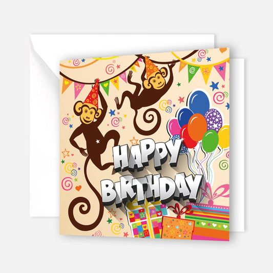 1 edle Geburtstagskarte Happy Birthday für Kinder Affe 14,8x14,8cm mit Umschlag
