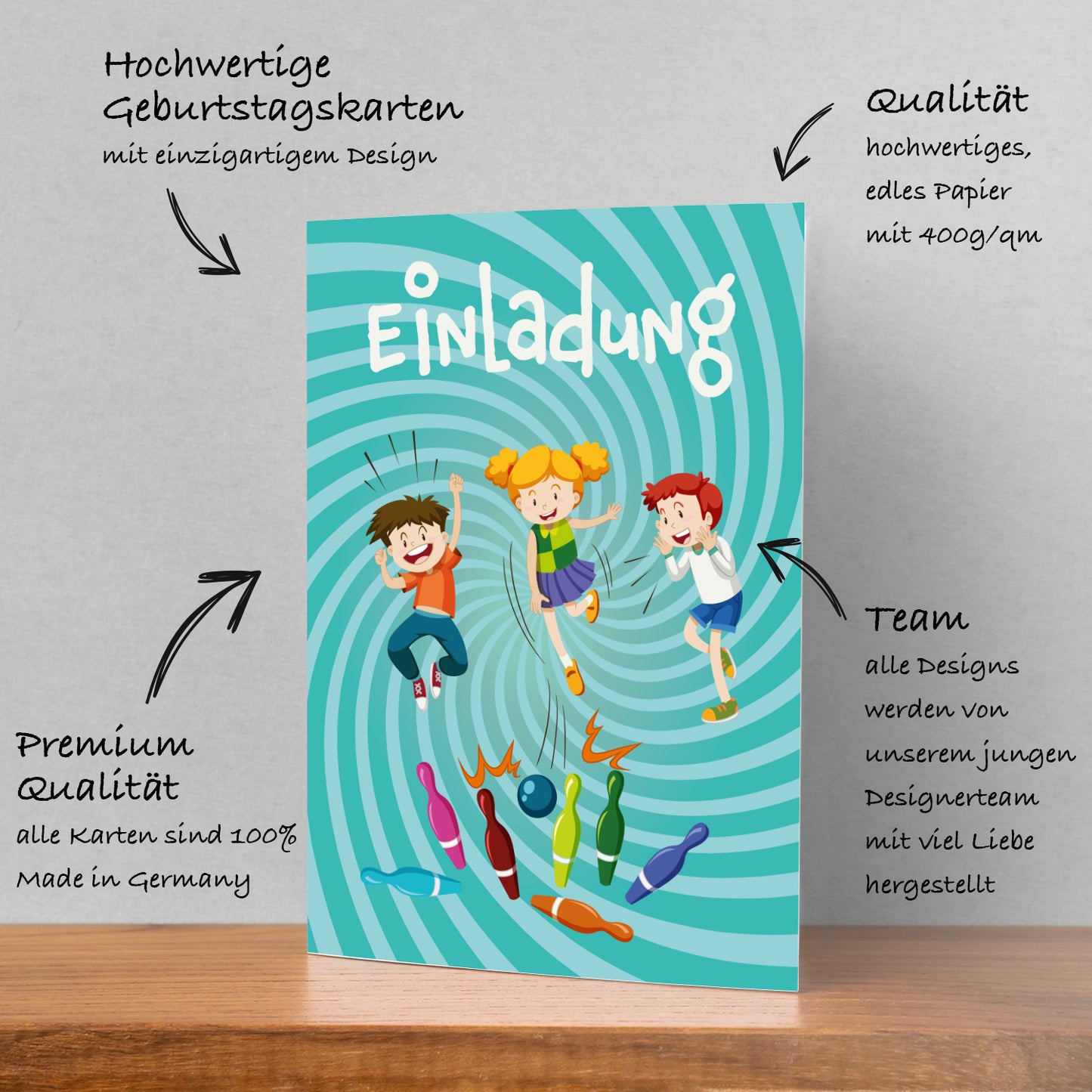 12 Einladungskarten Karte Geburtstagseinladung Kegeln Kindergeburtstag 14,8x10,5cm