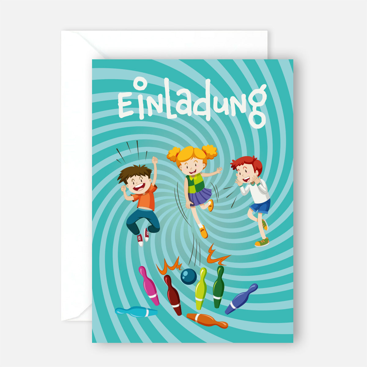 12 Einladungskarten Karte Geburtstagseinladung Kegeln Kindergeburtstag 14,8x10,5cm