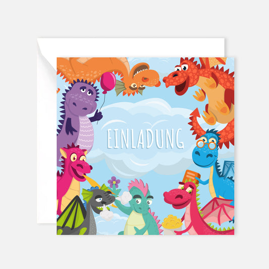 12 Einladungskarten Karte Geburtstagseinladung Dino Kindergeburtstag 14,8x14,8cm