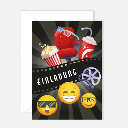 12 Einladungskarten Karte Geburtstagseinladung Kino Kindergeburtstag 14,8x10,5cm