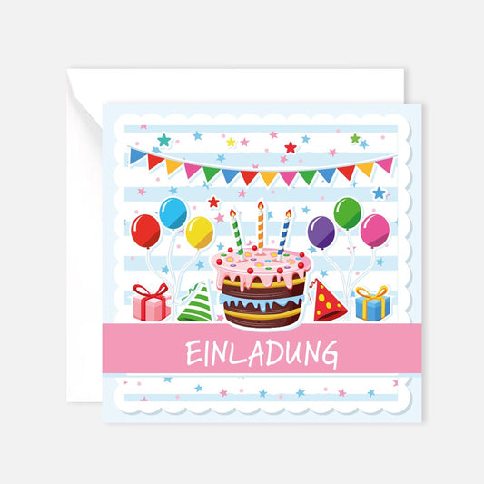 12 Einladungskarten Karte Geburtstagseinladung Mädchen Kindergeburtstag 14,8x14,8cm