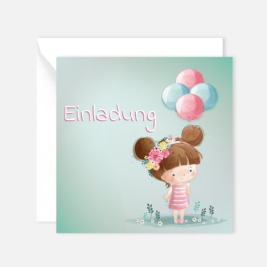 12 Einladungskarten Karte Geburtstagseinladung Mädchen Kindergeburtstag 14,8x14,8cm