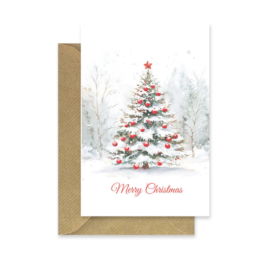 1 bezaubernde Weihnachtskarte - Klappkarte mit winterlichem Christbaummotiv und Umschlag