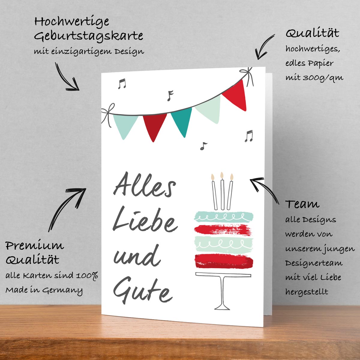 1 Premium Geburtstagskarte Happy Birthday 18x12cm mit Umschlag