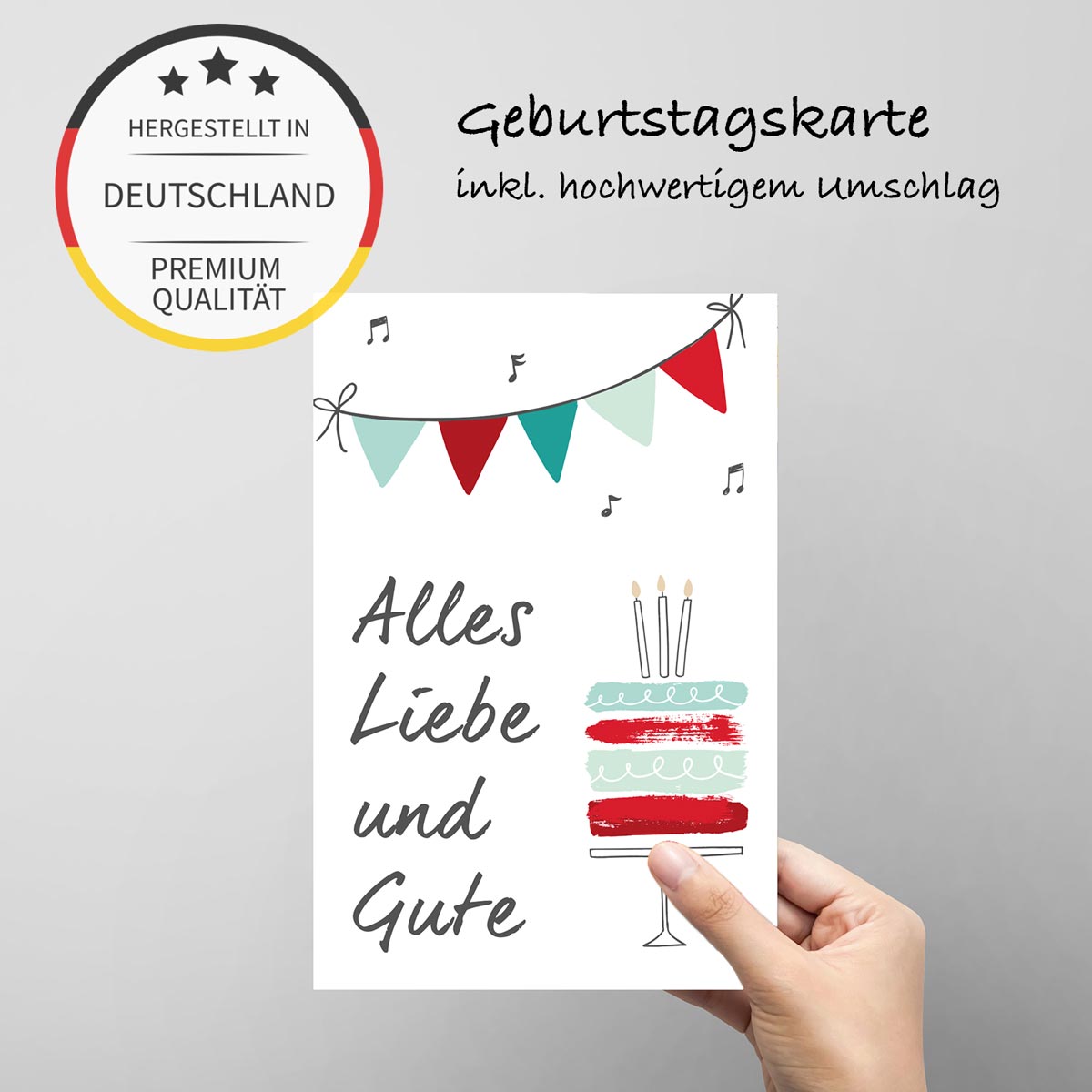 1 Premium Geburtstagskarte Happy Birthday 18x12cm mit Umschlag
