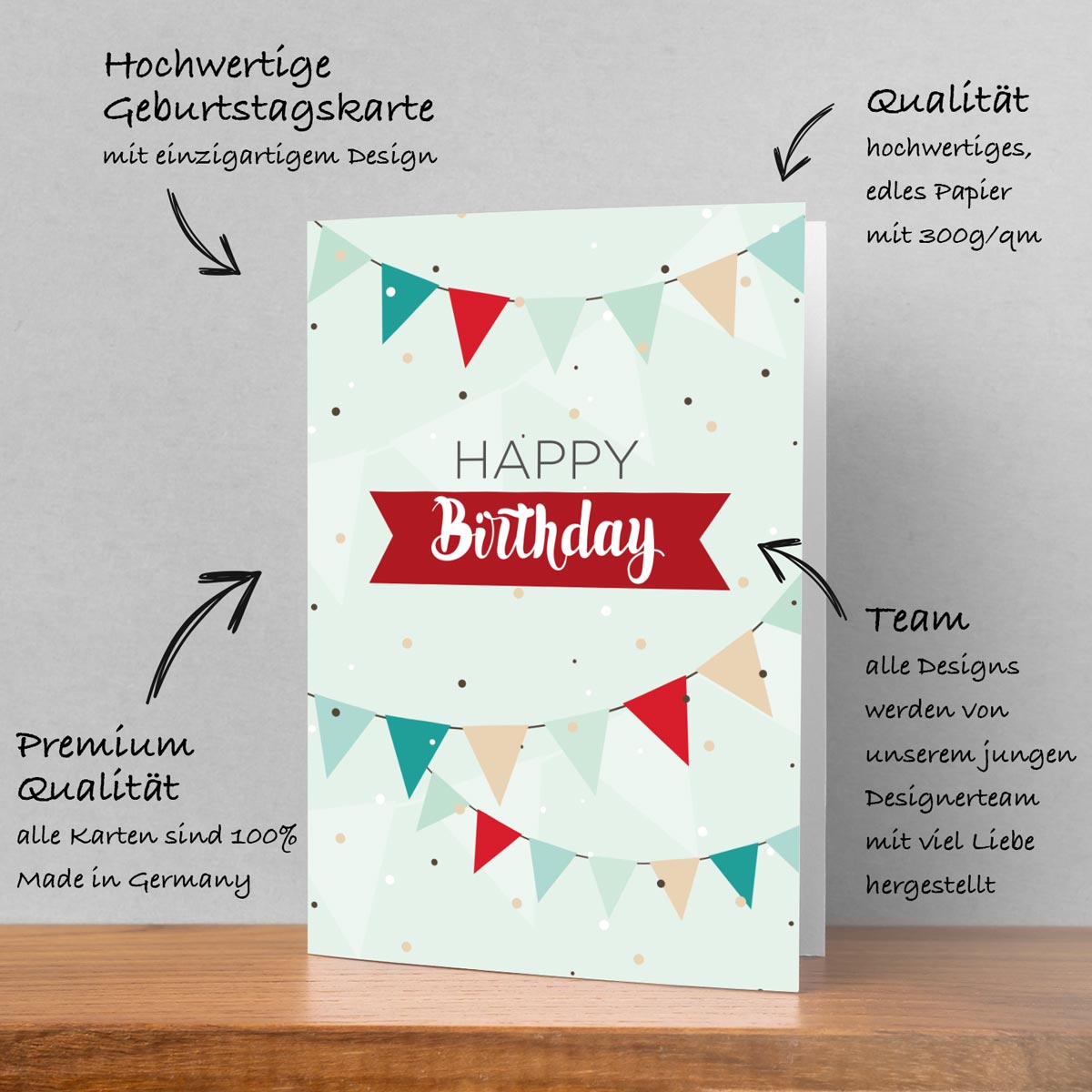 4 Premium Geburtstagskarten happy birthday 18x12cm + 4 Kuverts Geburtstag Karten