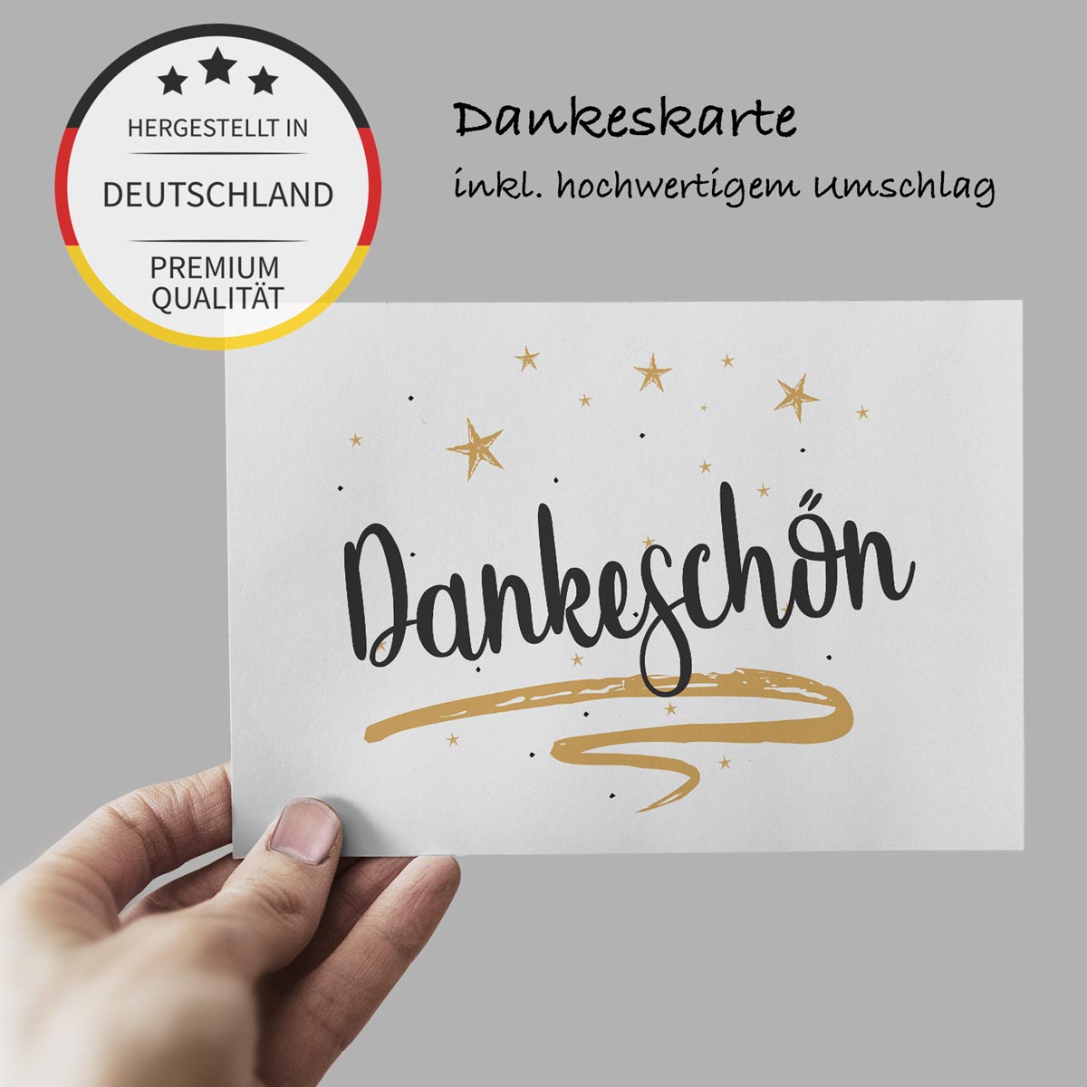 3 Premium Dankeskarten (Klappkarten) mit 3 Umschlägen, Danke Karten Grußkarte