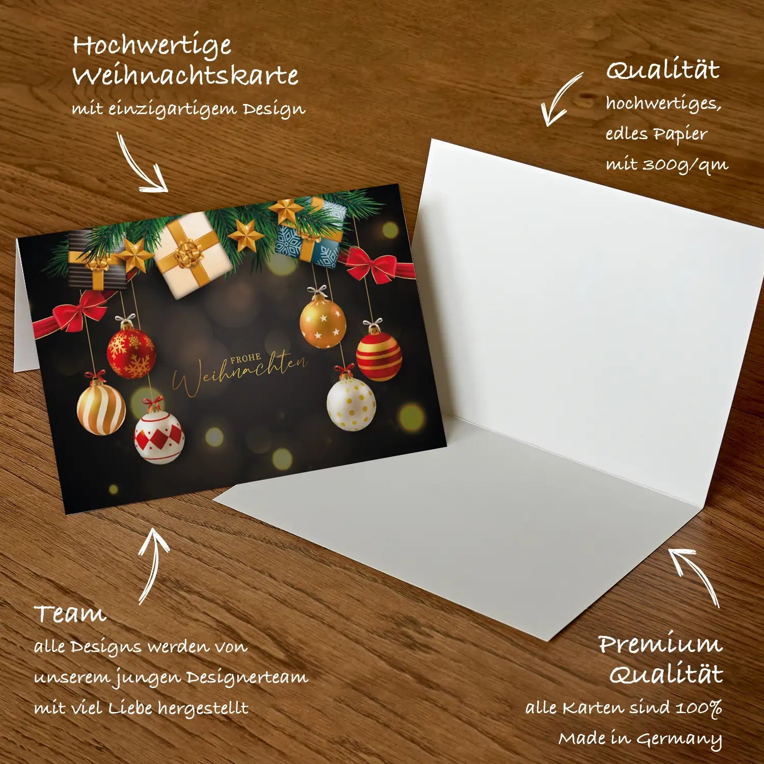 Moderne Weihnachtskarte - Klappkarte mit weißem Kuvert 12x18cm Merz Designkarten
