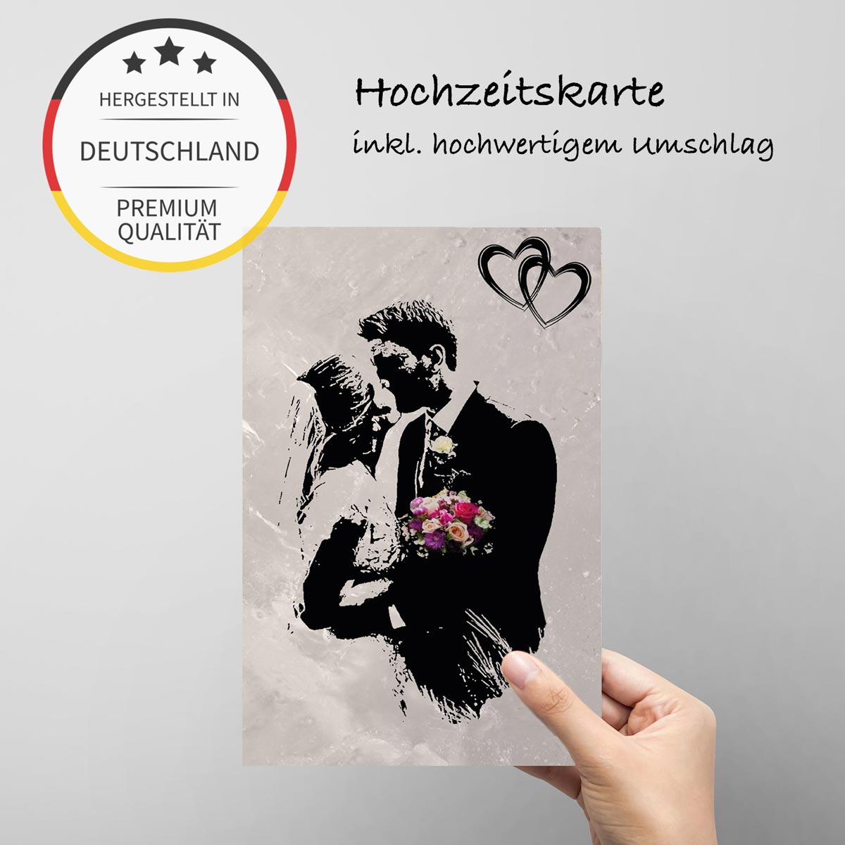 1 Hochzeitskarte 18x12cm mit Umschlag Glückwunschkarte zur Hochzeit Klappkarte