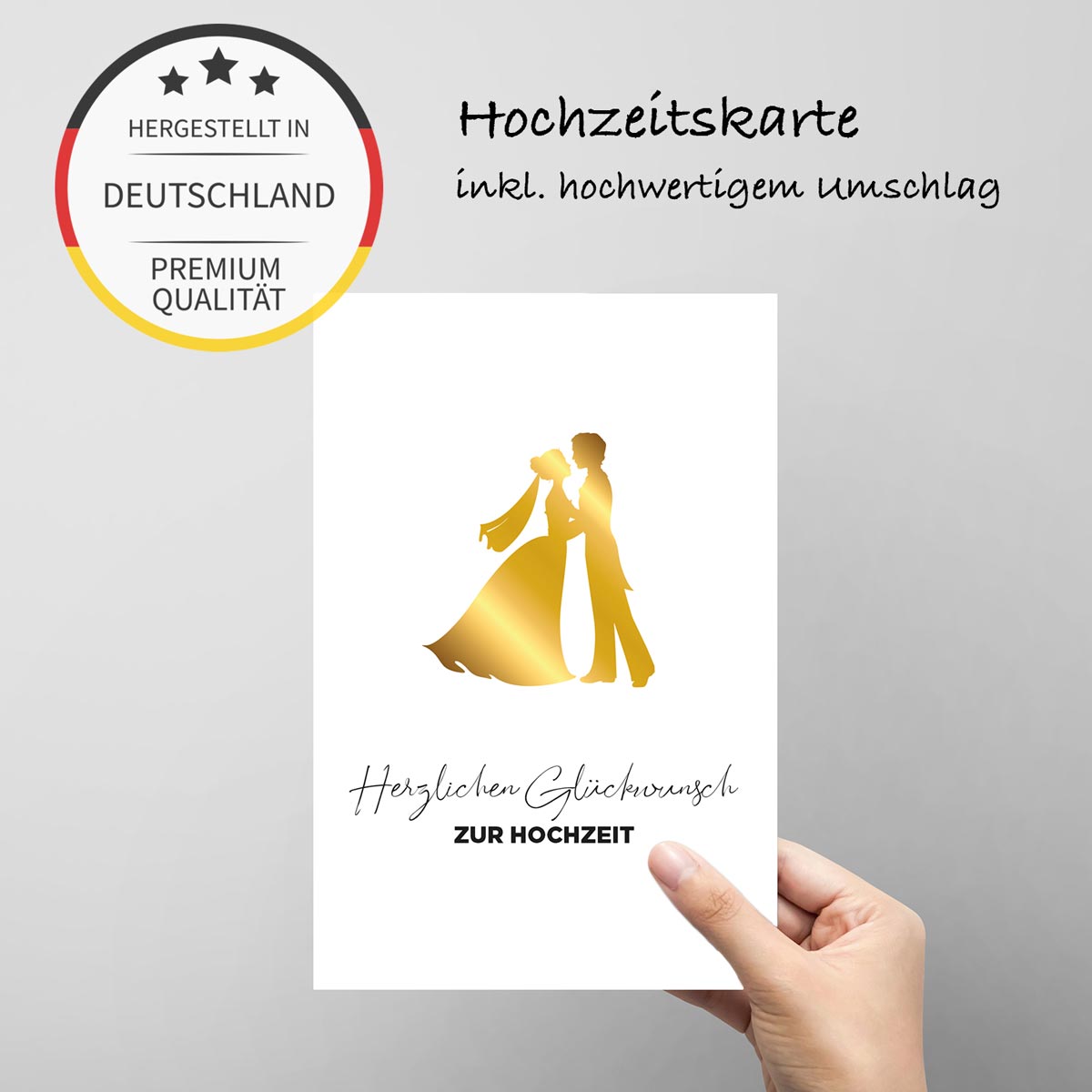 1 Hochzeitskarte 105x148mm mit Umschlag Glückwunschkarte zur Hochzeit Klappkarte